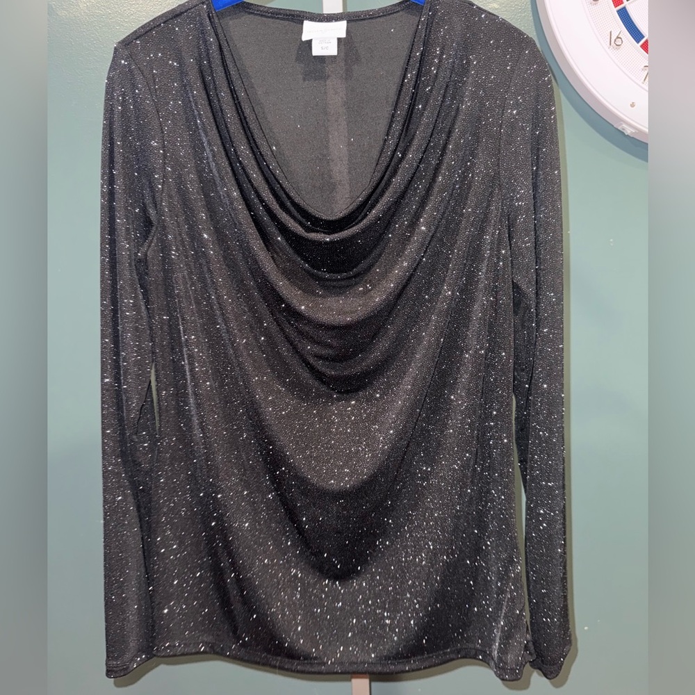 Jaclyn Smith Glittery Black Long Sleeve Top